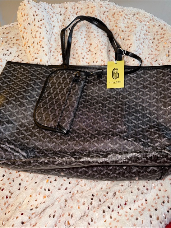 Goyard Handbags - Goyard Black and Gray Goyardine Tote with Pouch